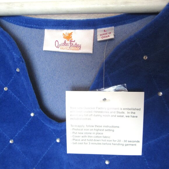 Quacker Factory Size L NEW Velour Sleep Dress Pullover Blue Rhinestones Warm - Picture 8 of 11